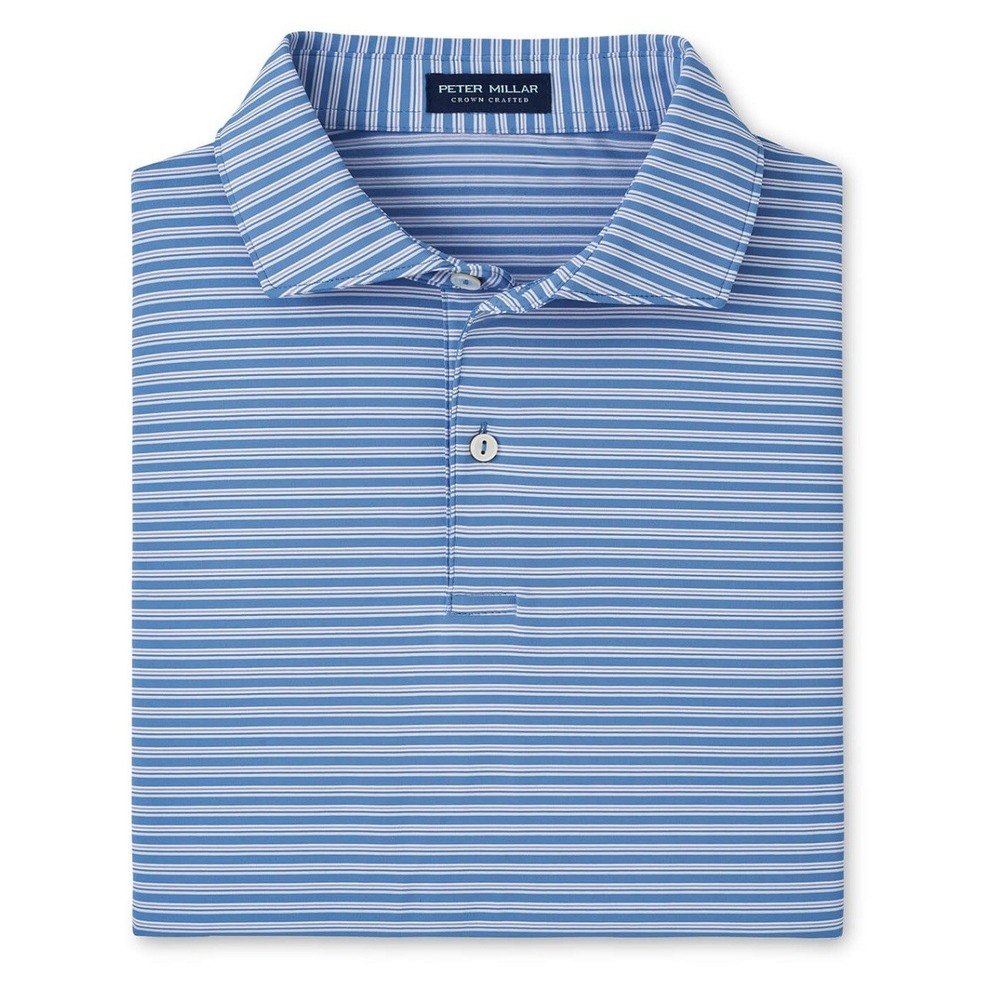 NWT Peter Millar BOWEN Triple Triple Stripe Jersey Golf Polo Shirt Blue XXL $115 - Picture 9 of 10